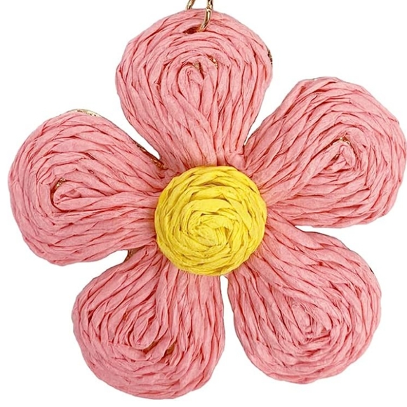 Light Pink Oversized Wicker Flower Power Earrings Boho Summer New Rattan Flowers - Picture 2 of 3